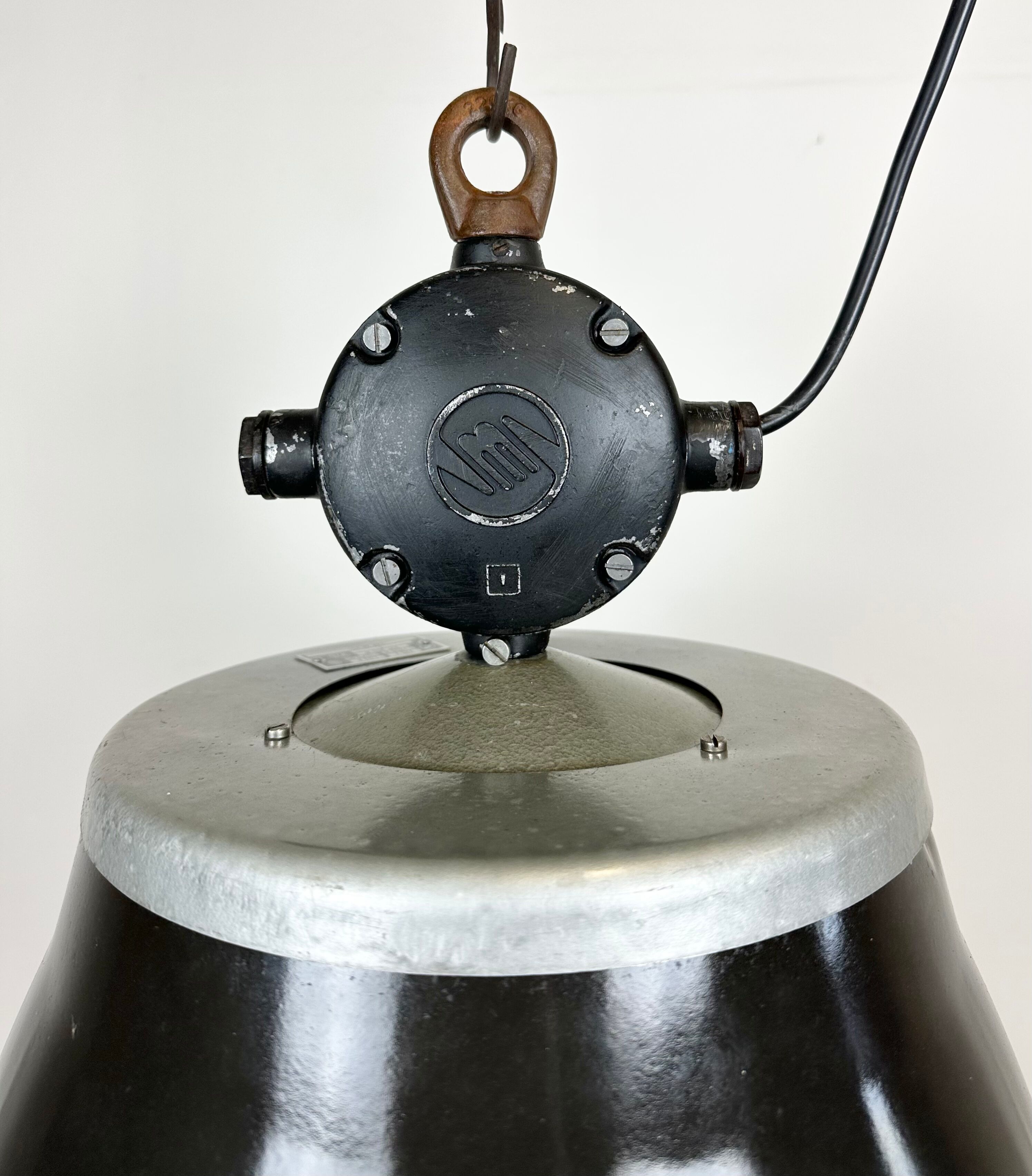 Industrial Black Enamel Factory Pendant Lamp, 1960s