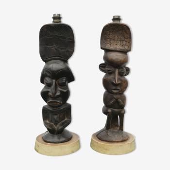 Pair of carved wooden lamp feet African style
