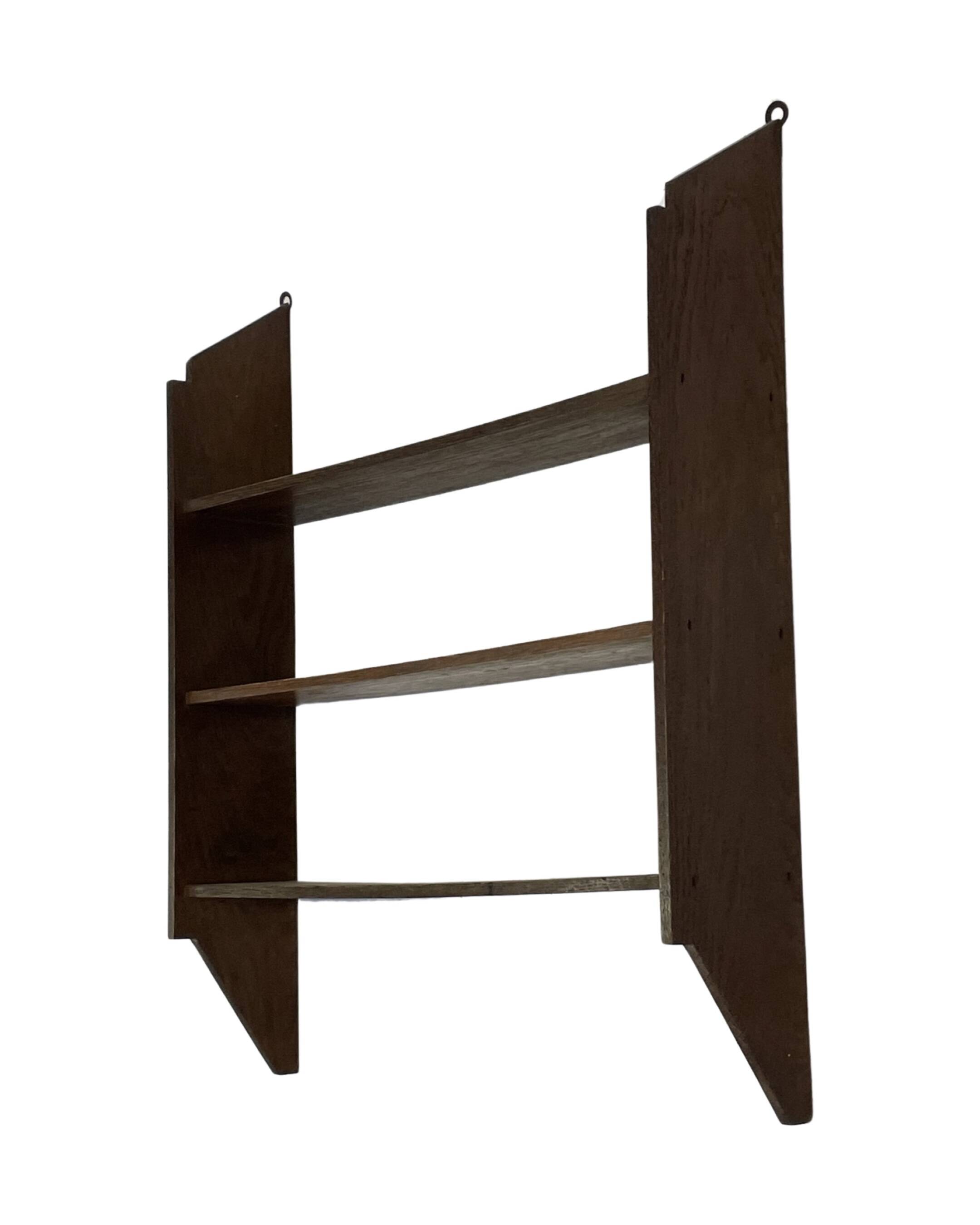 Vintage wooden wall shelve rack bookshelf in oak