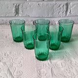 6 verres 12 cl rétro verre vert émeraude france, petits verres vintage