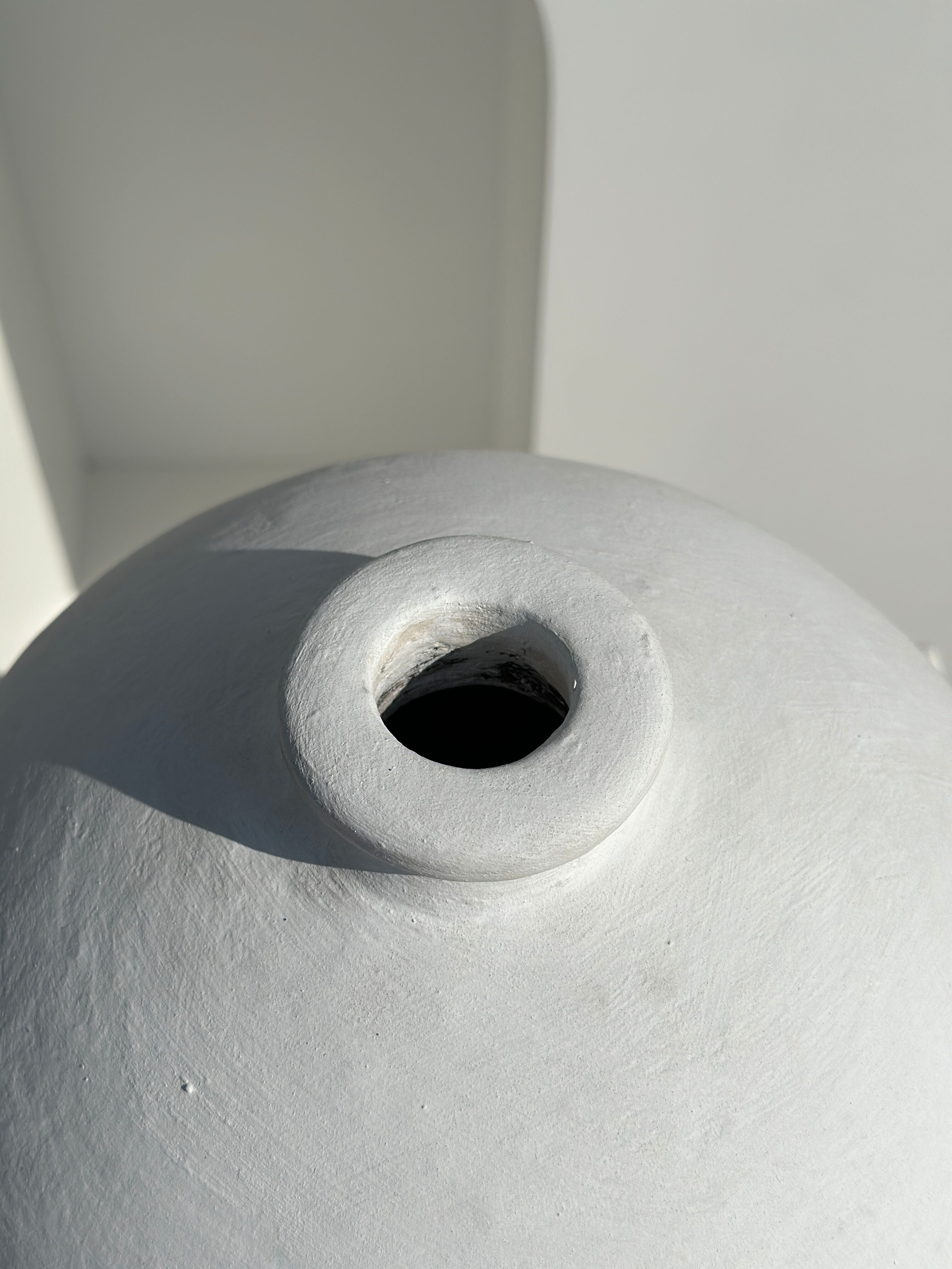 Handcrafted terracotta ball vase painted white H:24 D:26