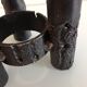 Brutalist candle holder tripod in black metal / vintage 60s-70s