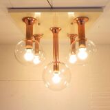 Rare ceiling lamp with 5 glass balls, Ott international, 1970s