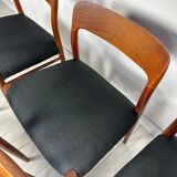 Ensemble de 6 chaises de salle à manger vintage en teck danois Niels O. Møller des années 1950, modèle n° 75.