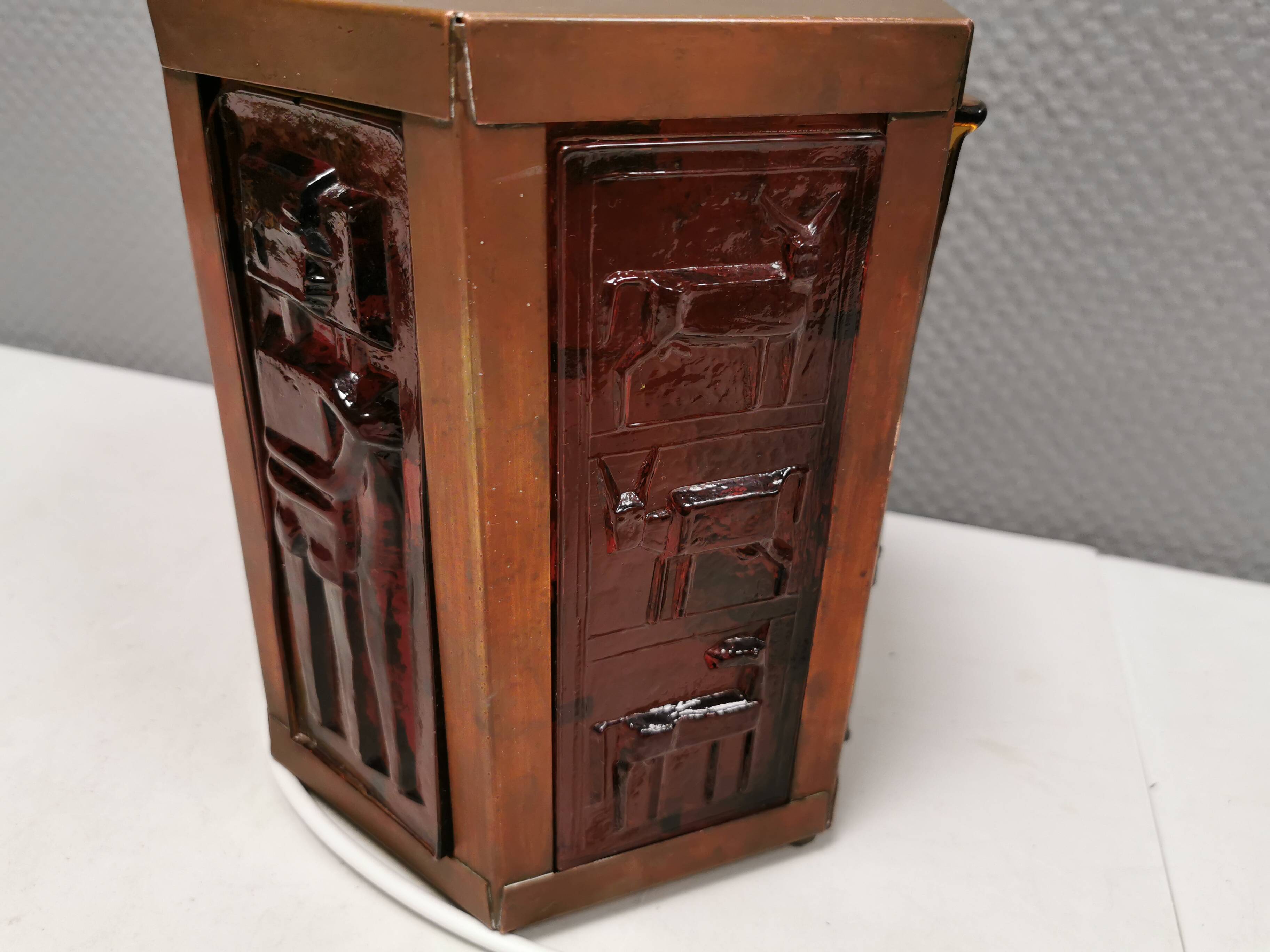 Swedish table lamp in copper and orange glass, by Erik Hoeglund 1960s