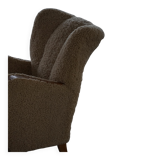 Pair of Danish Art Deco modern lounge chairs in sheepskin with lambswool and elm, 1940s.