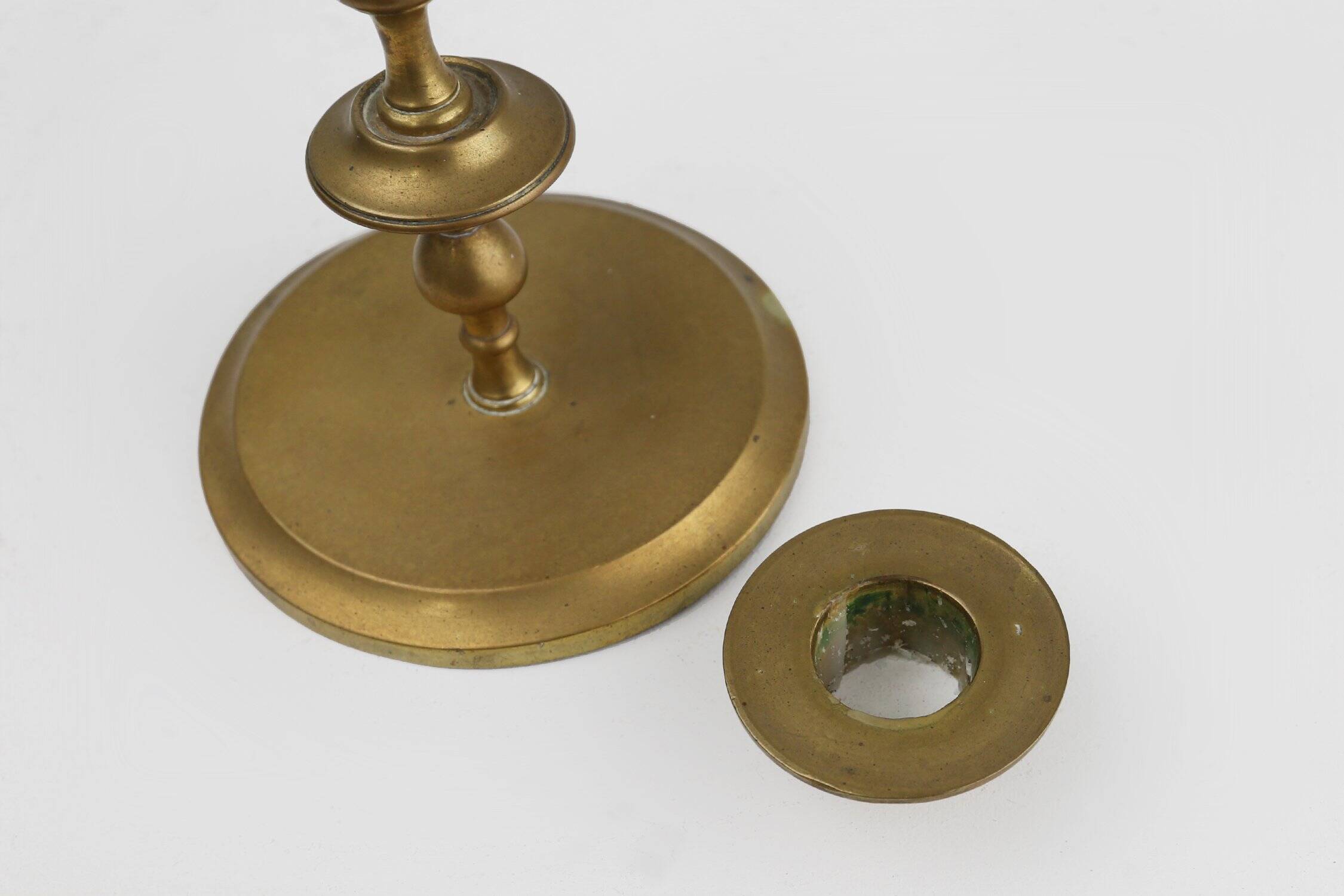 Antique Flemish Copper Disc Candlestick, 15th Century