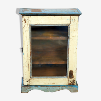 Showcase - Burmese teak wall shelf with unbleached patina - original blue