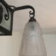 Lustre art déco avec vasque carrée et tulipe signé Degue