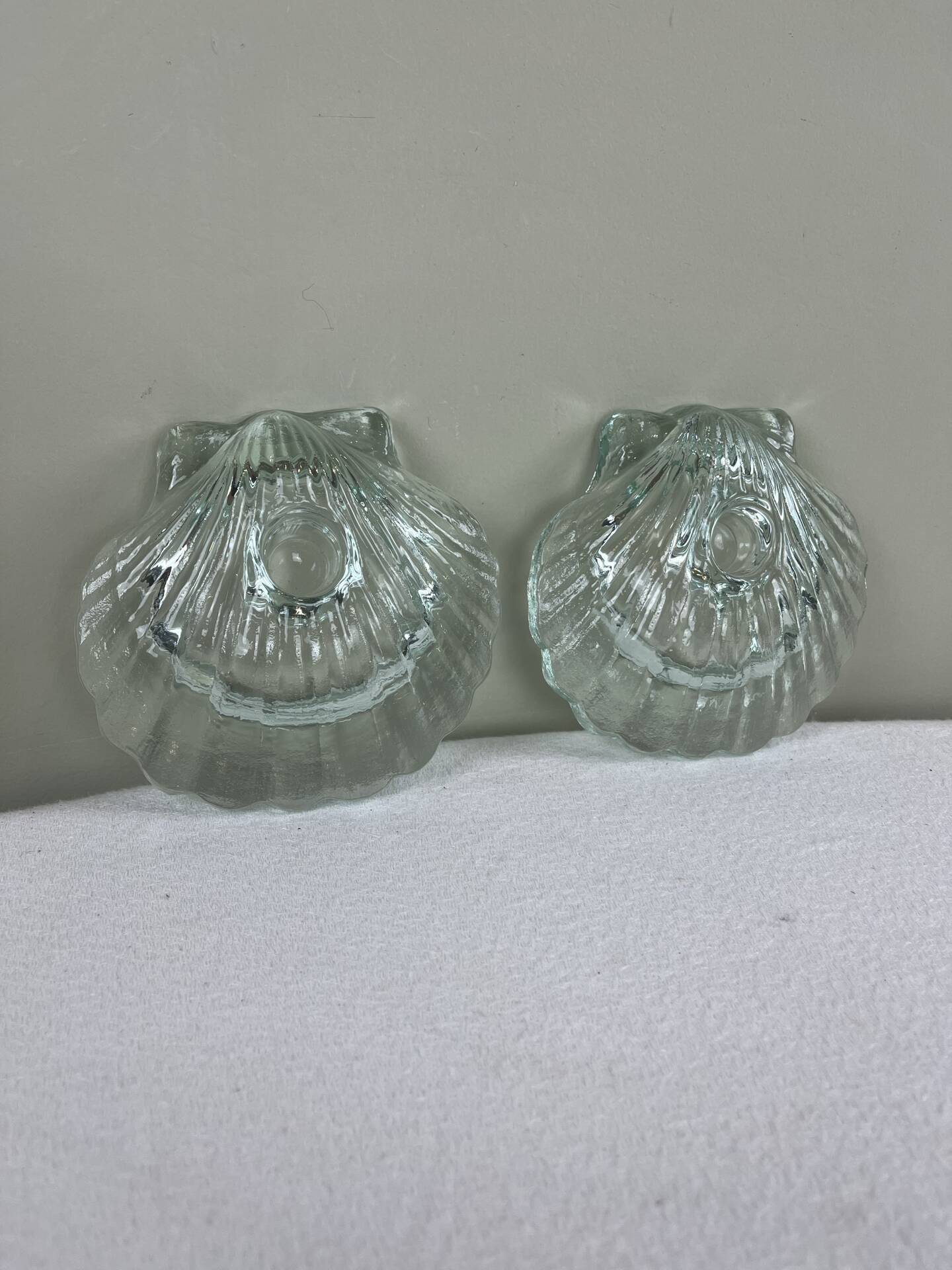 Pair of scallop shell candlesticks
