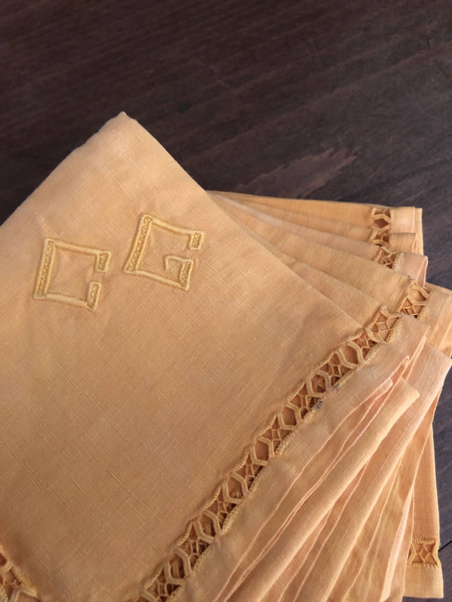8 serviettes anciennes monogrammées CG - 38x38 cm - Coton