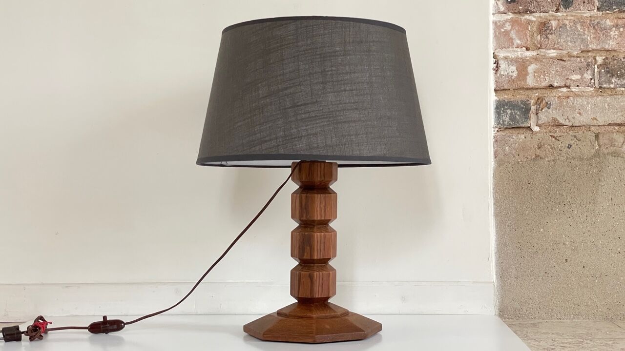 Art deco solid oak lamp