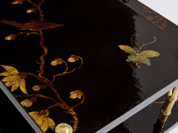 Bouts de canapé bambou bronze laque de Chine Maison Baguès 1940