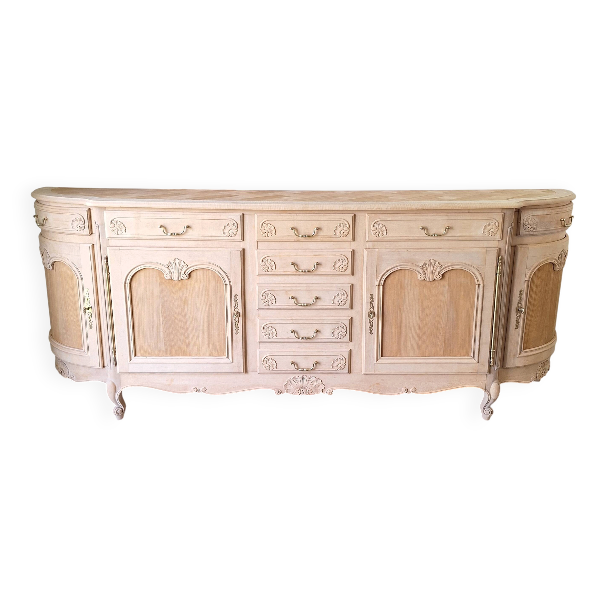 Low buffet in renovated solid cherry wood – Revisited Louis XV style – 250 cm