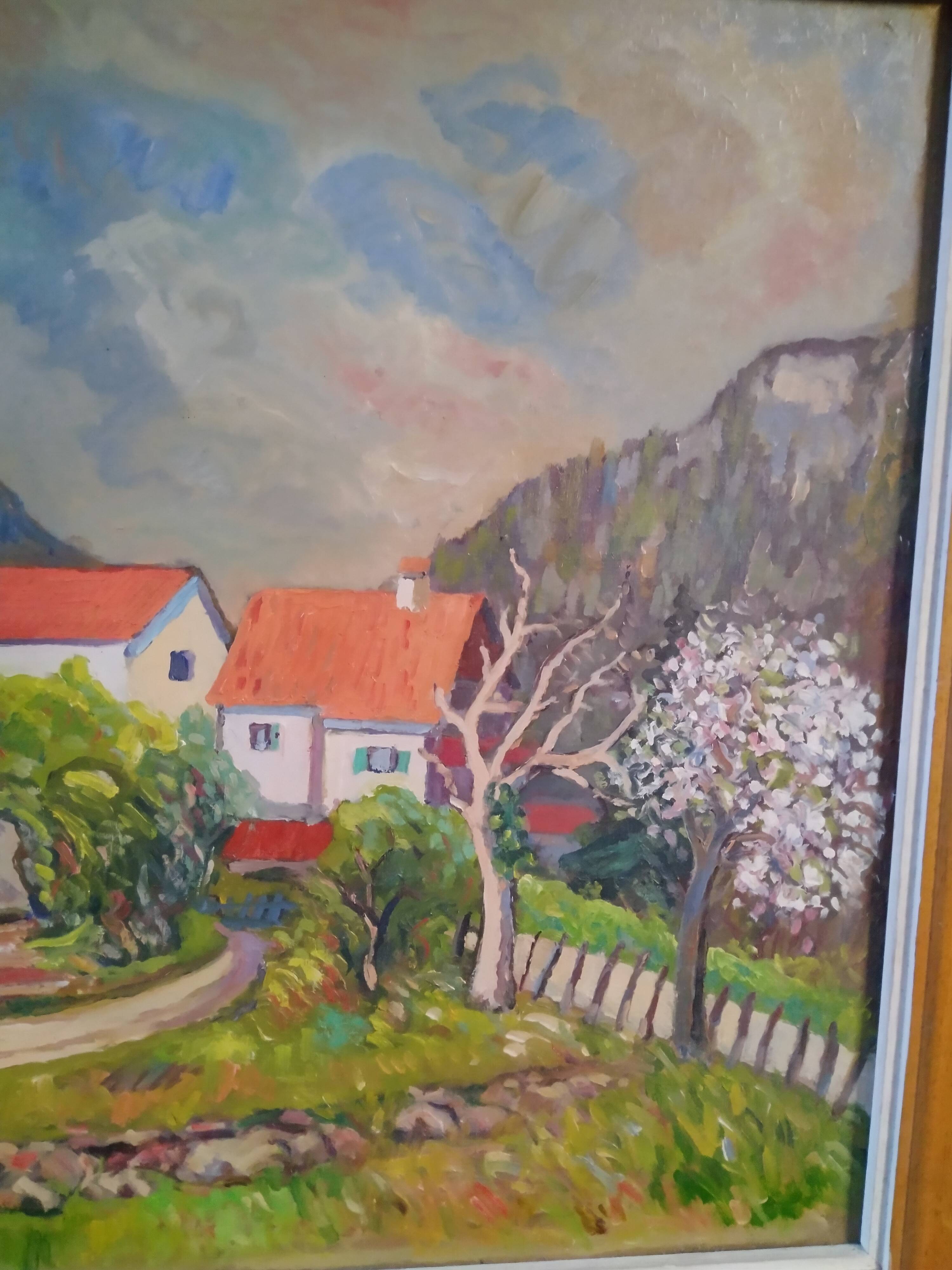 Oil on cardboard painting "Printemps à la Vierge Noire" signed Louis Combalot