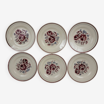 6 Sarreguemines earthenware dinner plates, Roses model