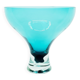 Grand vase sur pied en verre sarcelle