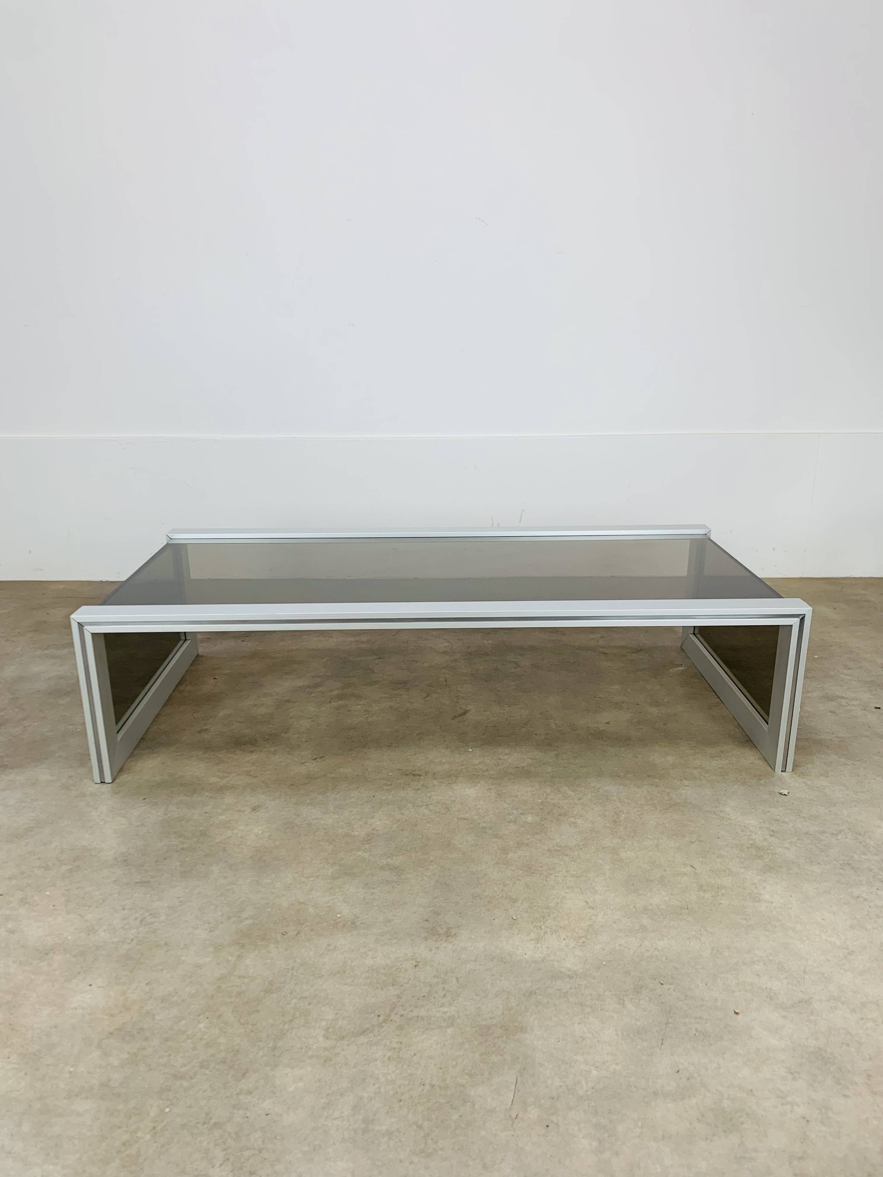Aluminum and smoked glass coffee table, 1970s