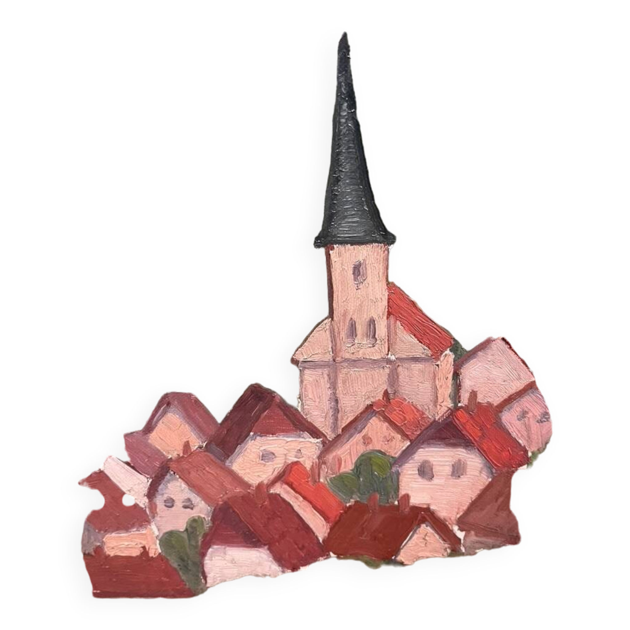 Painting bell tower in the countryside, signed a panchon, oil on canvas, 54x65cm