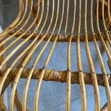 Rare pair of vintage rattan and wicker armchairs from the 1950s