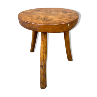 Tabouret rustique 1940 brutaliste en bois