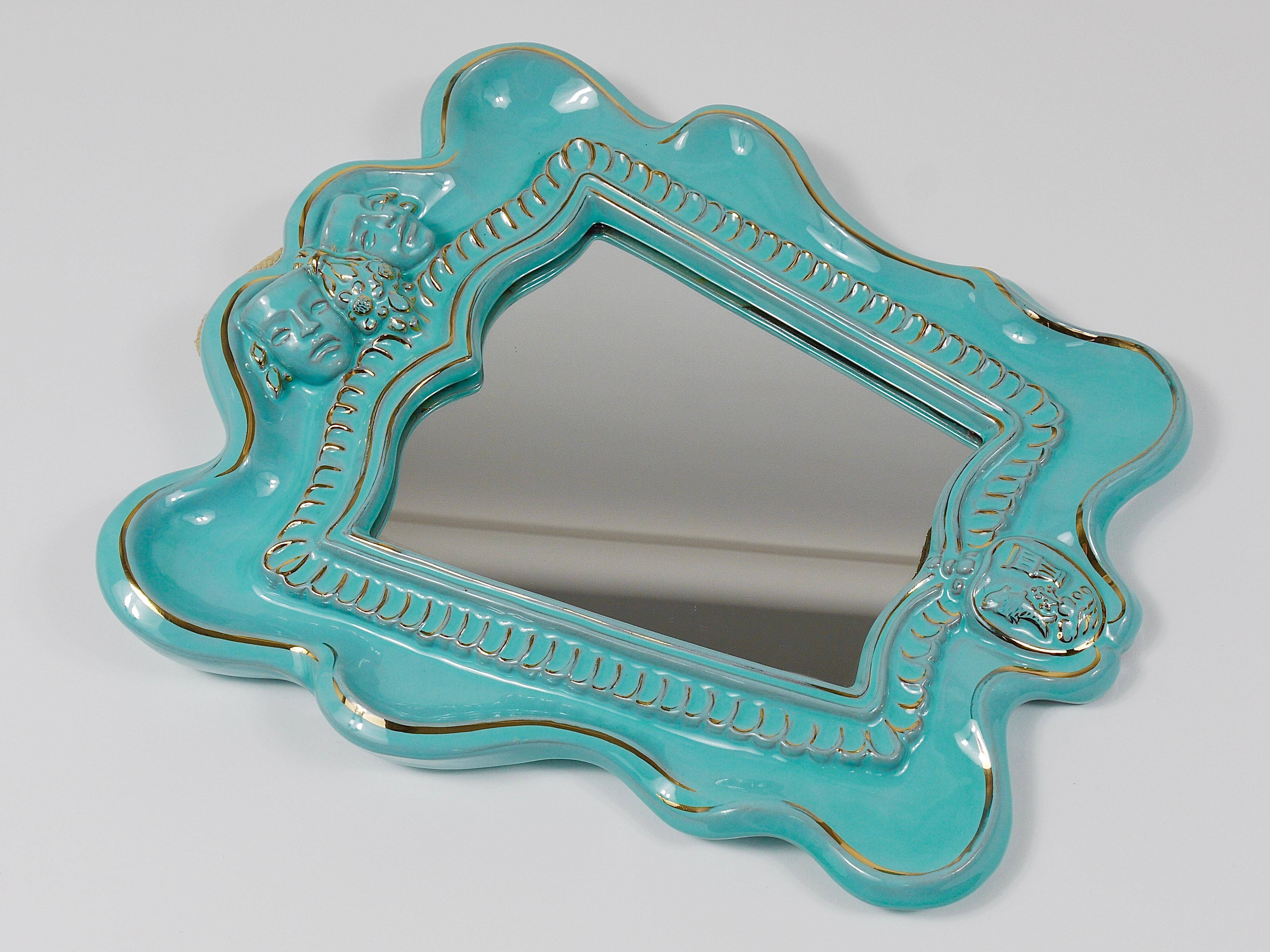 Art Deco wall mirror Theatre in terracotta by Gmundner Keramik, Austria, 1930s