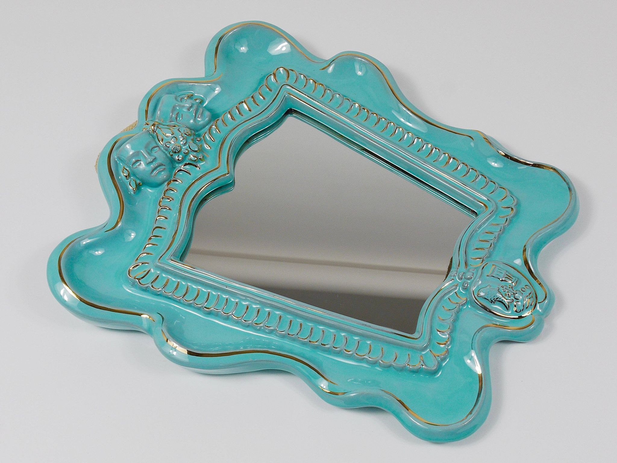 Art Deco wall mirror Theatre in terracotta by Gmundner Keramik, Austria, 1930s