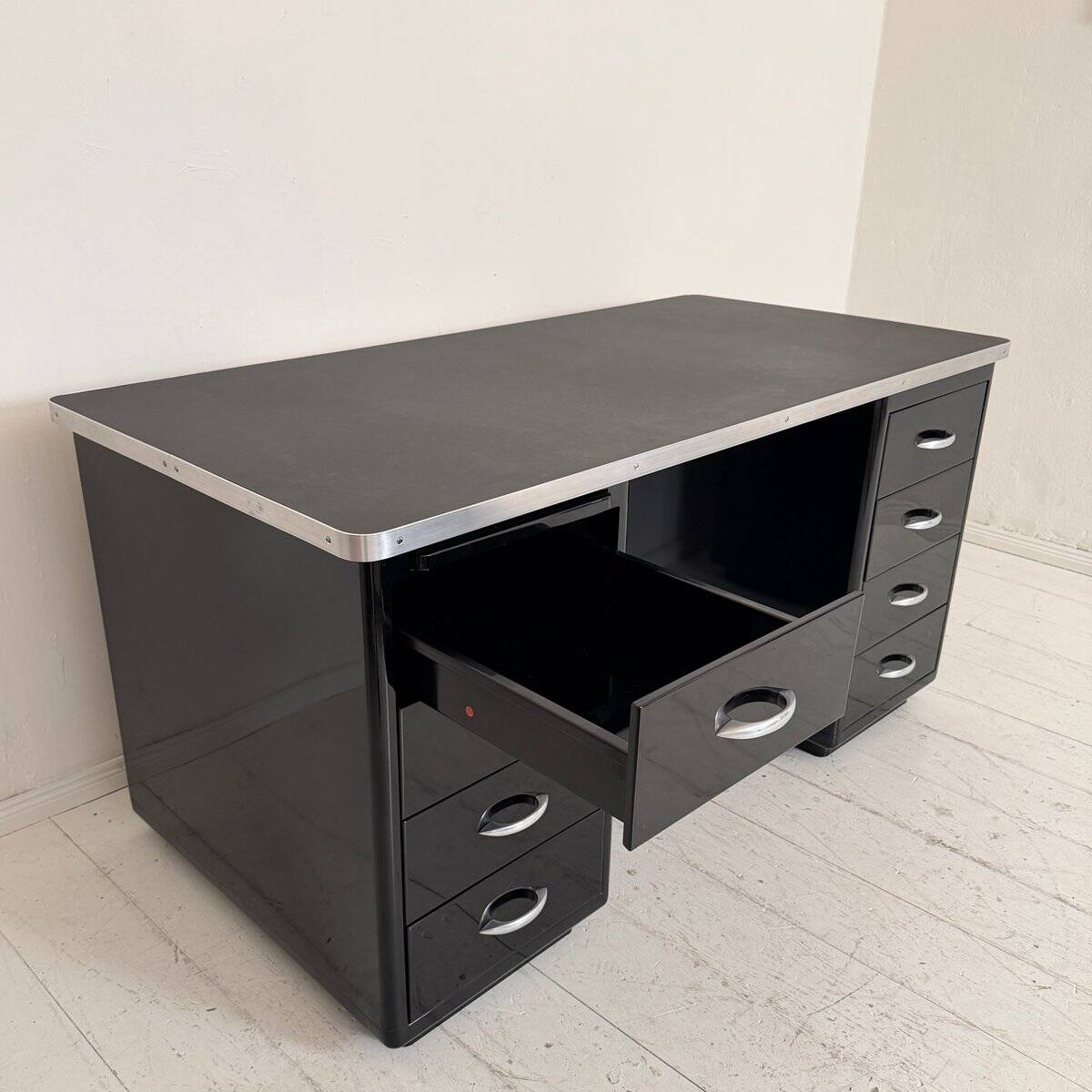 German Bauhaus Writing Desk in Black Lacquered Metal, 1925