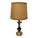 Large brass and wood lamp