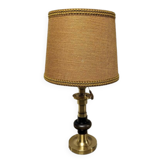 Large brass and wood lamp