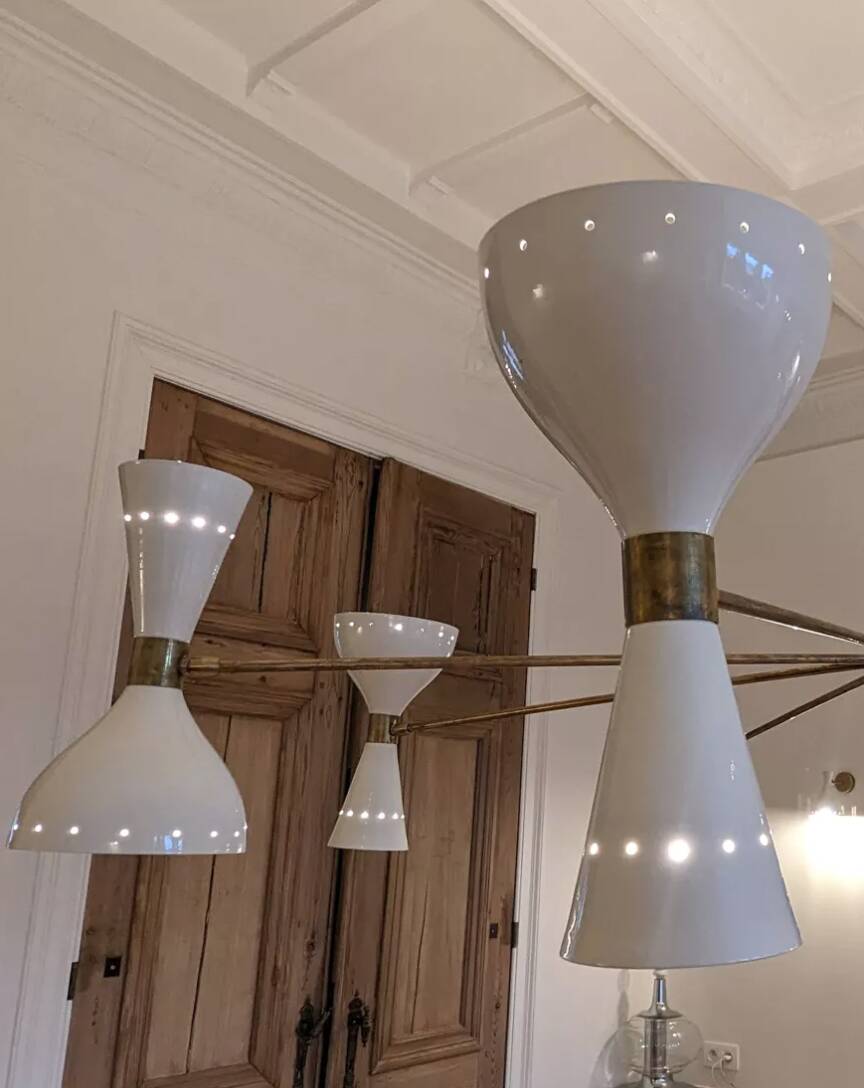 Italian chandelier in 1950s style - 5 arms and 10 lights - ceiling light