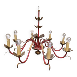 Chandelier gilded sheet metal masca Italy 60s Hollywood regency