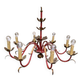 Chandelier gilded sheet metal masca Italy 60s Hollywood regency