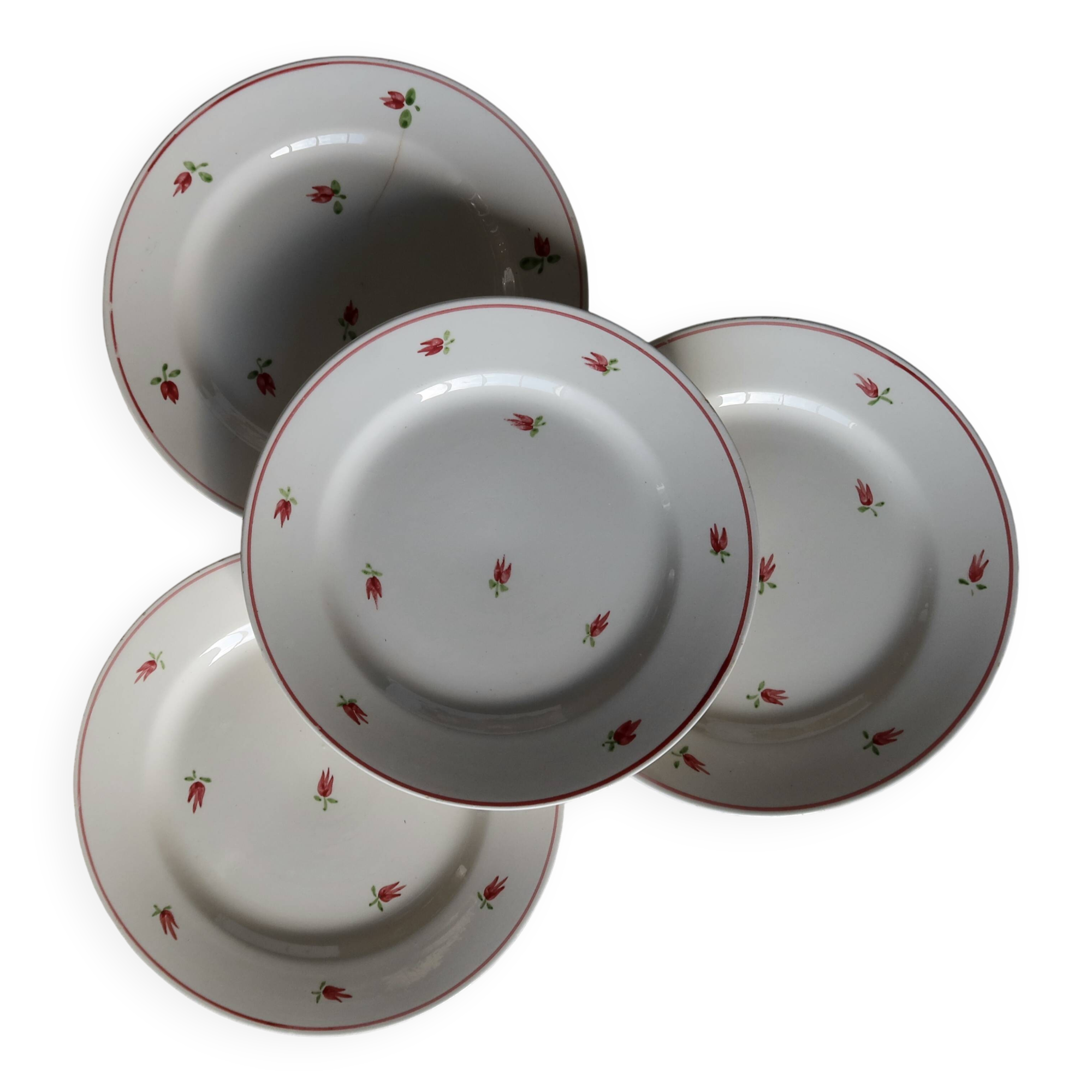 4 vintage earthenware dessert plates - Small floral pattern