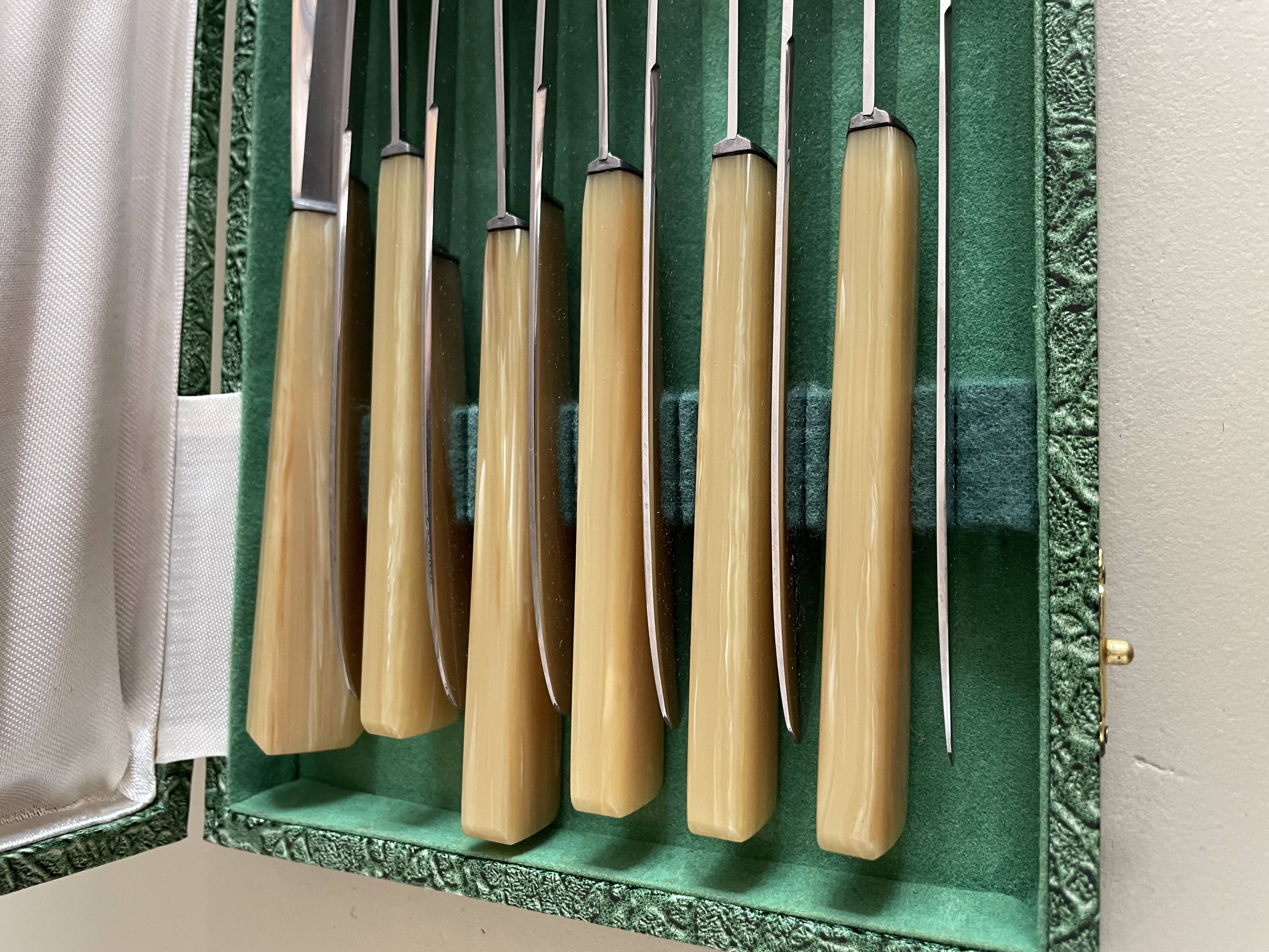 Set of 12 antique knives in green case