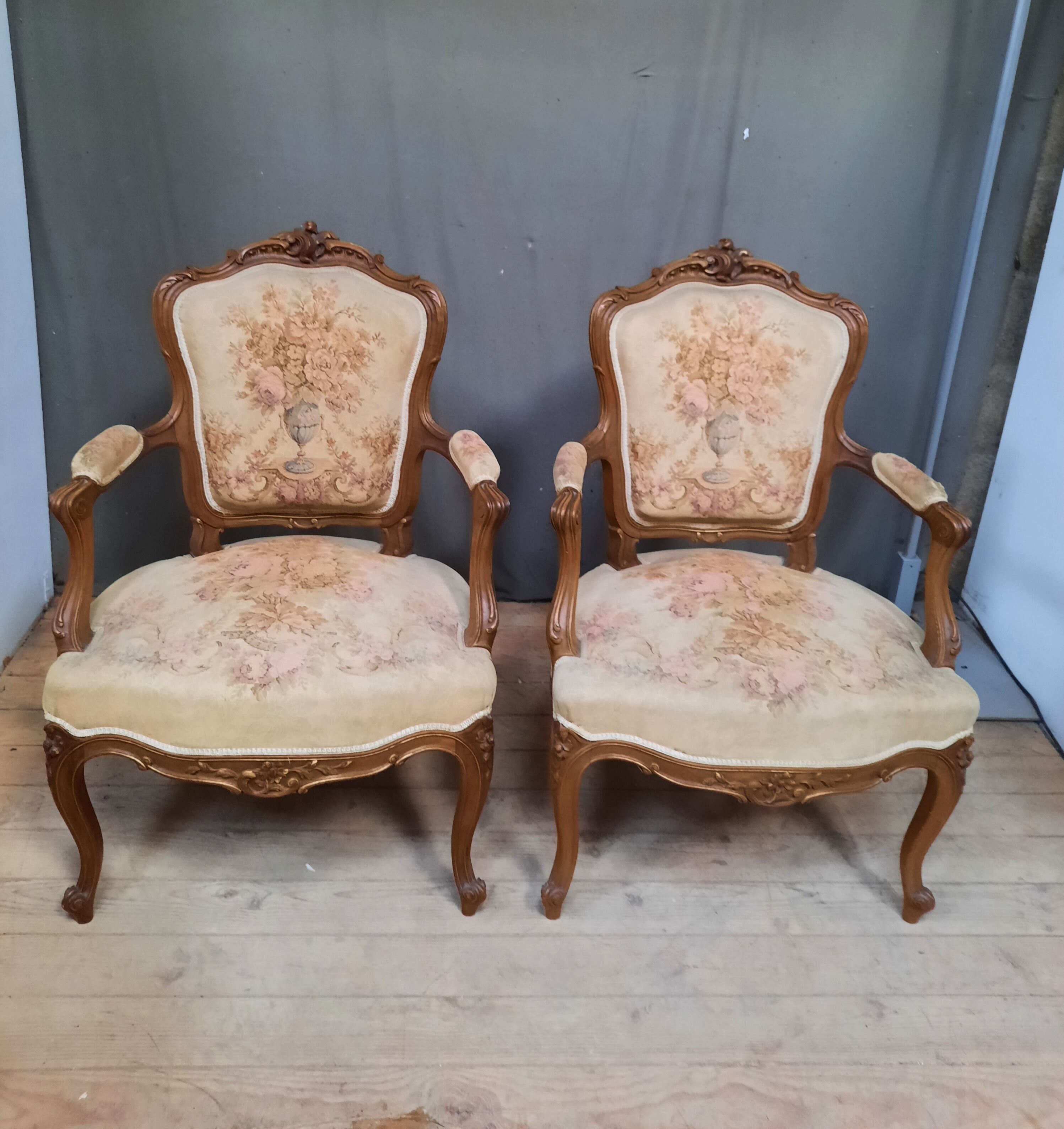 Pair of Louis XV style armchairs