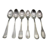 6 large mismatched old silver metal spoons for a chic table