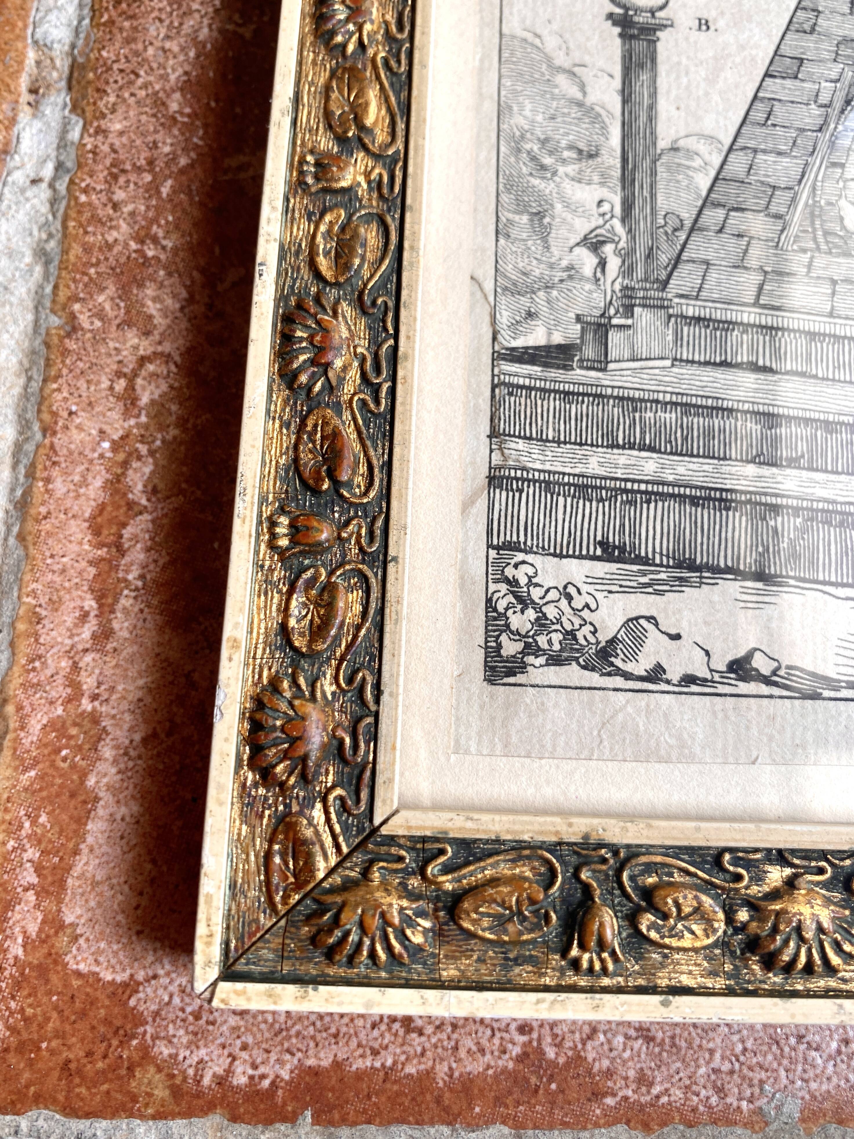 19th century engraving, Art Deco gold glazed frame