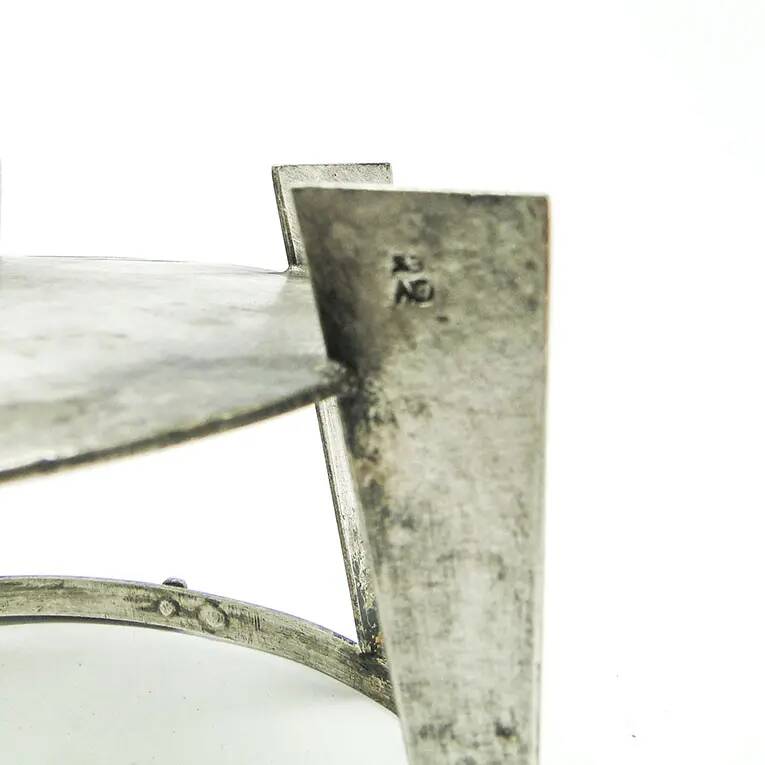 Postmodernist sugar bowl, glass, silver-plated brass, Poland, 1970s