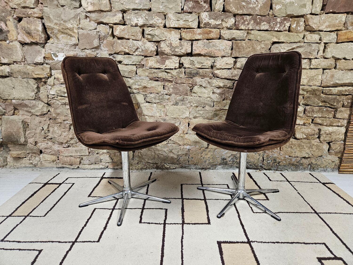 Pair of vintage velvet armchair chair 1970"