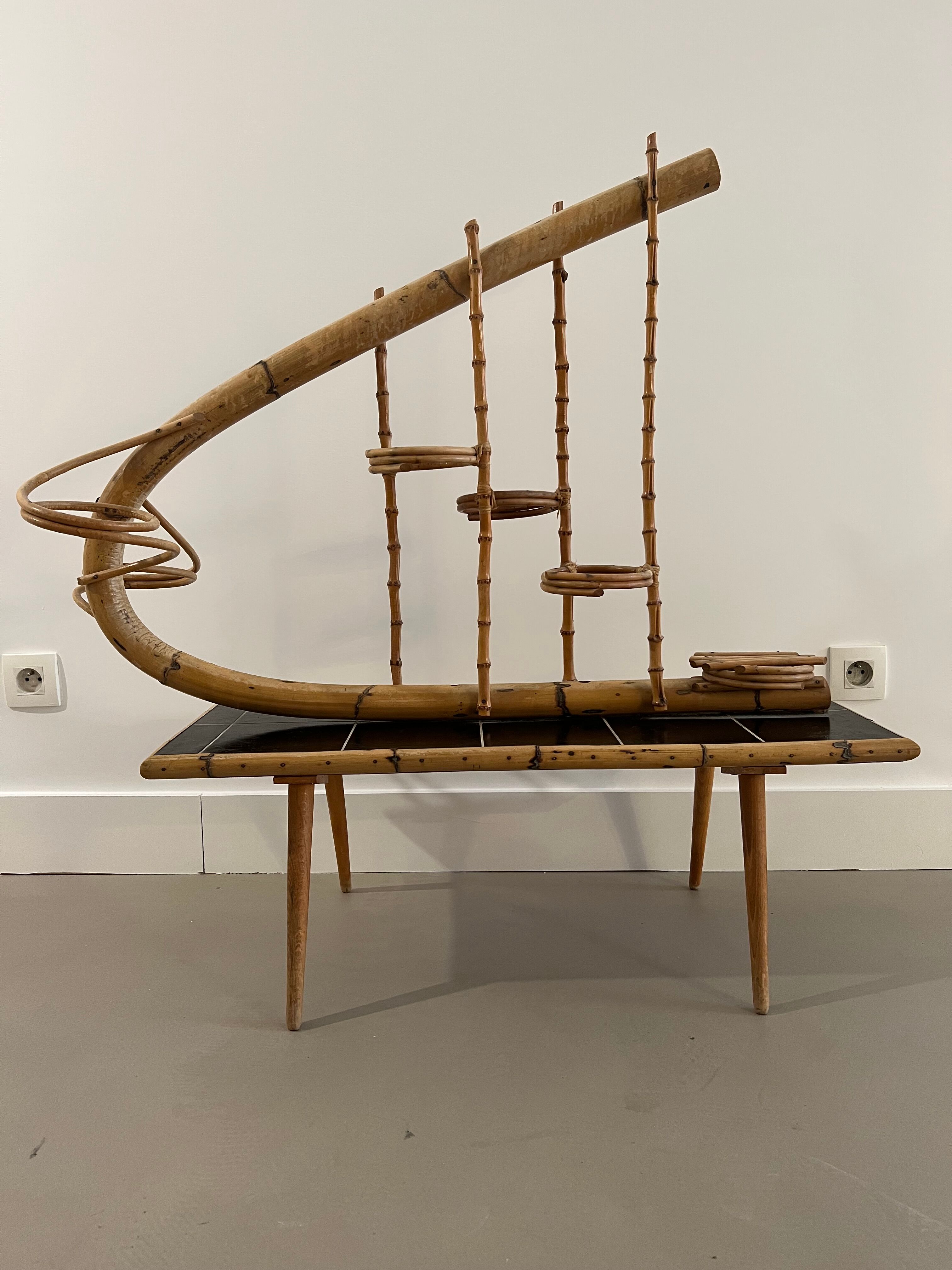 Vintage rattan plant door coffee table