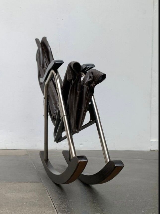 Rocking chair by Takeshi Nii - Leather and wood - 60s