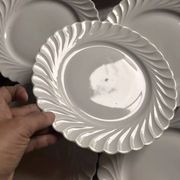 Set of 6 antique twisted white porcelain plates, a beautiful timeless classic.
