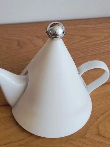 Vintage Conical Teapot Memphis Design Porcelain and Plastic