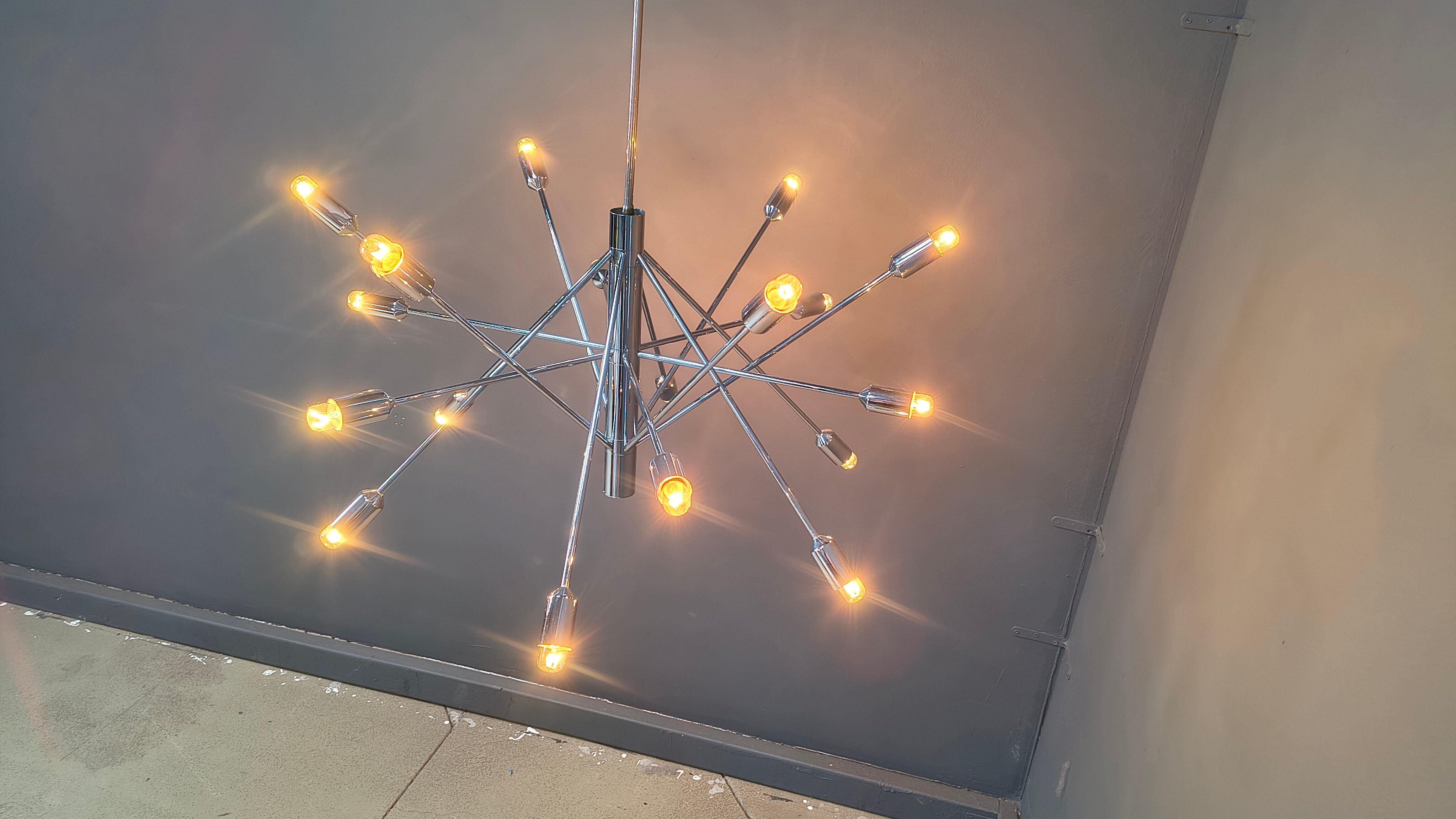 Vintage chrome sputnik style chandelier, 1970s