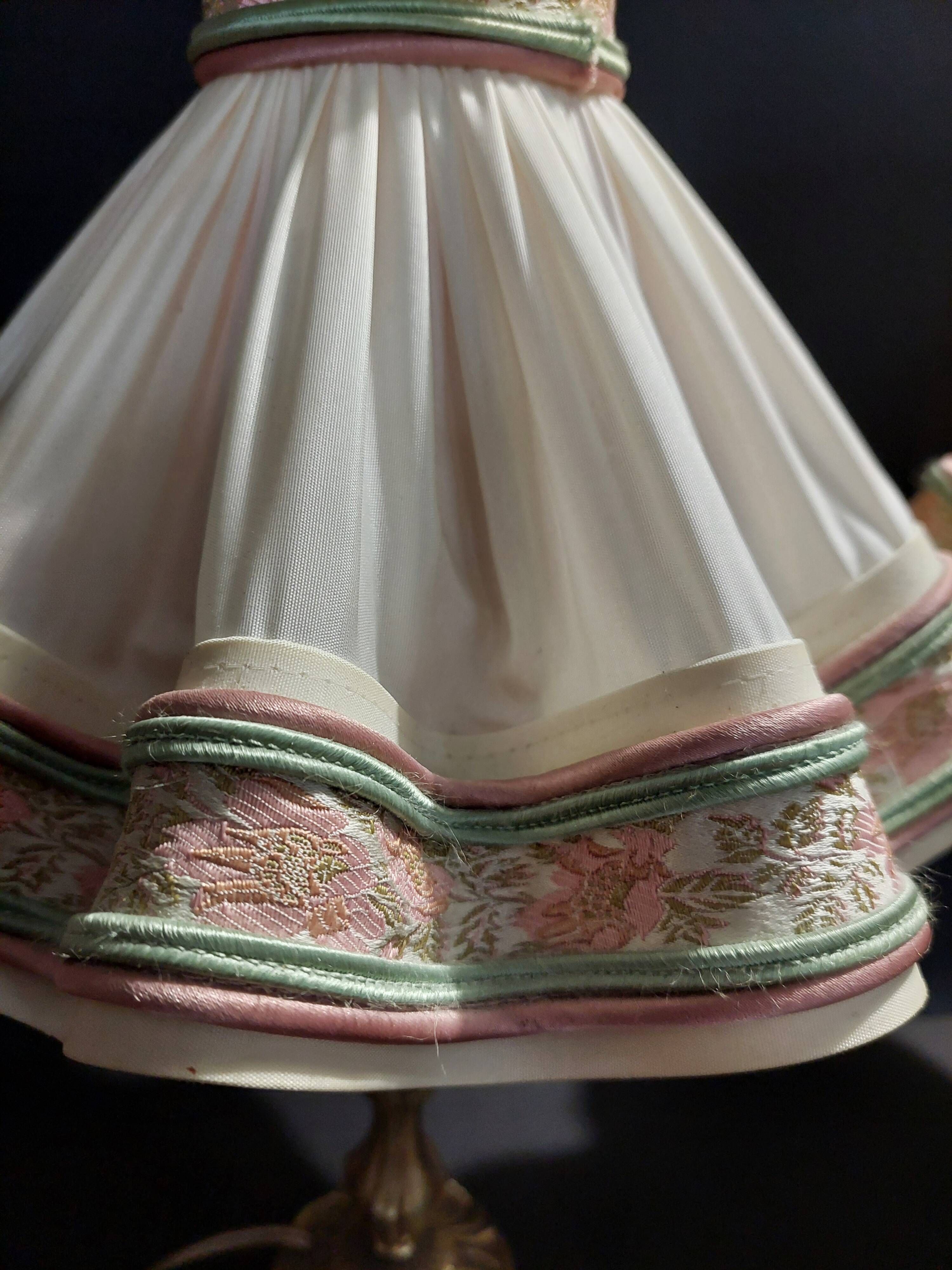 Pair of vintage bedside lamps with brass petticoat shades, 20th century