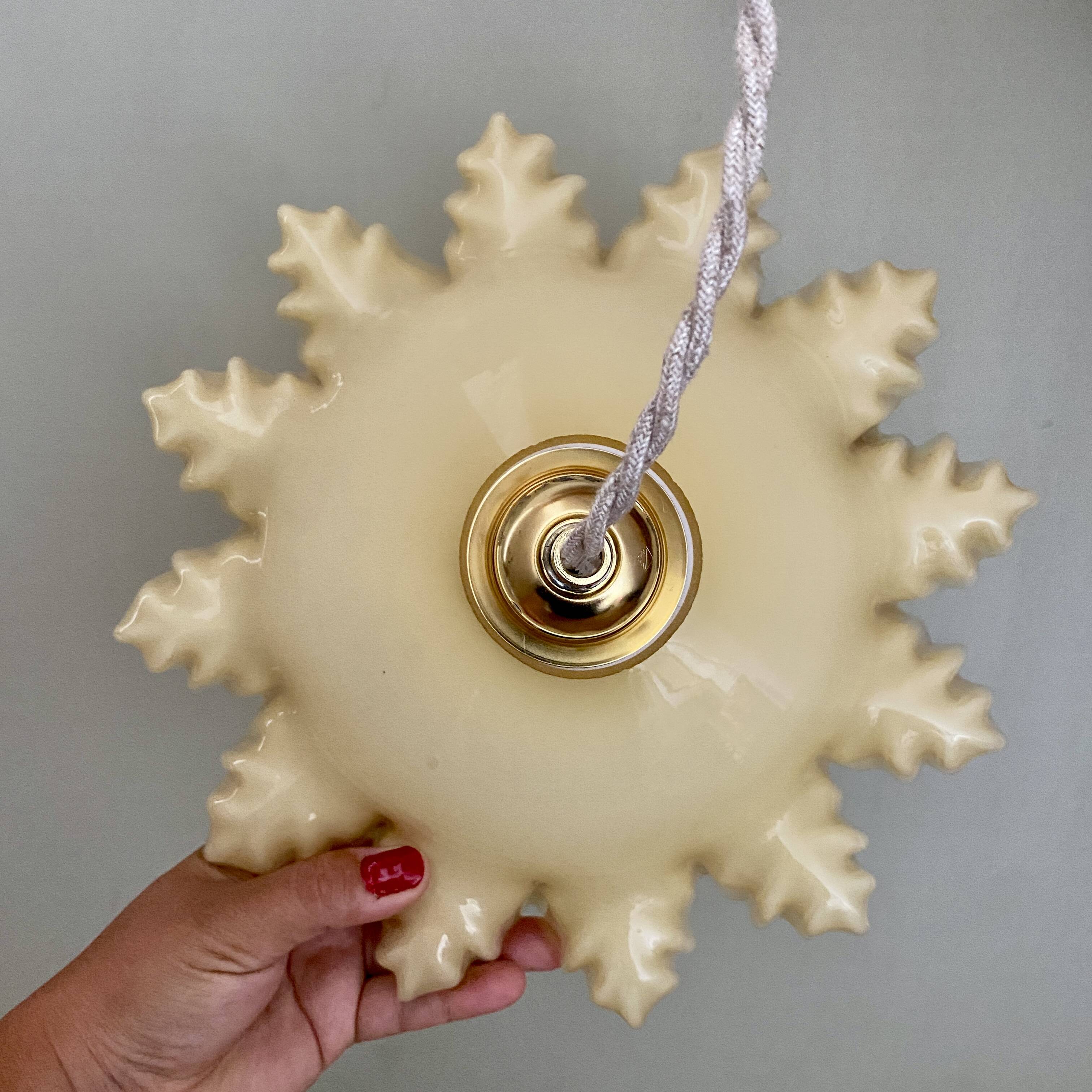 Vintage lampshade pendant light in pale yellow opaline