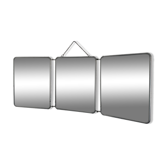 Vintage 1960s red-orange barber triptych mirror - 31 x 78 cm