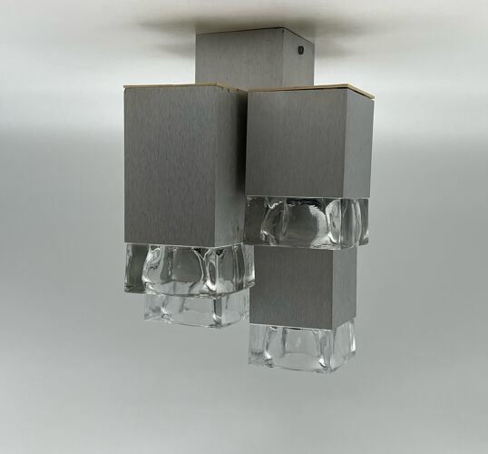 Plafonnier Sciolari cubique, design futuriste en métal et en verre