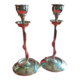 Pair of bronze candlesticks depicting a snake
